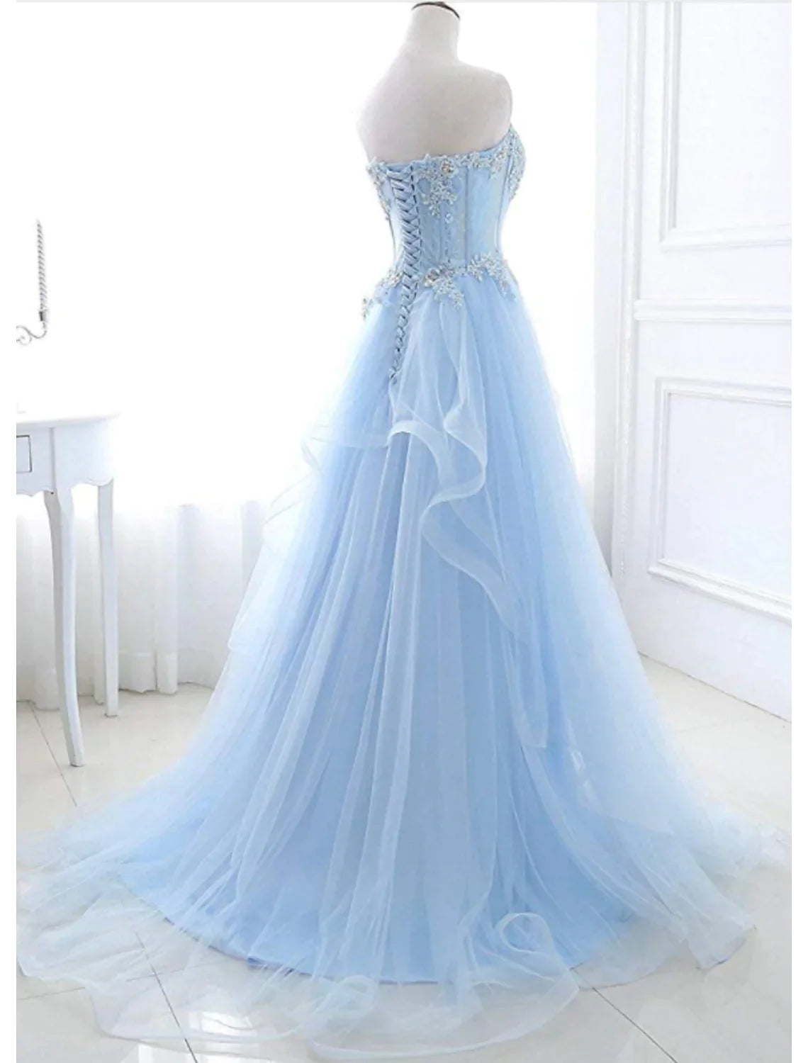A-Line Sexy Engagement Prom Birthday Dress Strapless Sleeveless  Lace Pleats