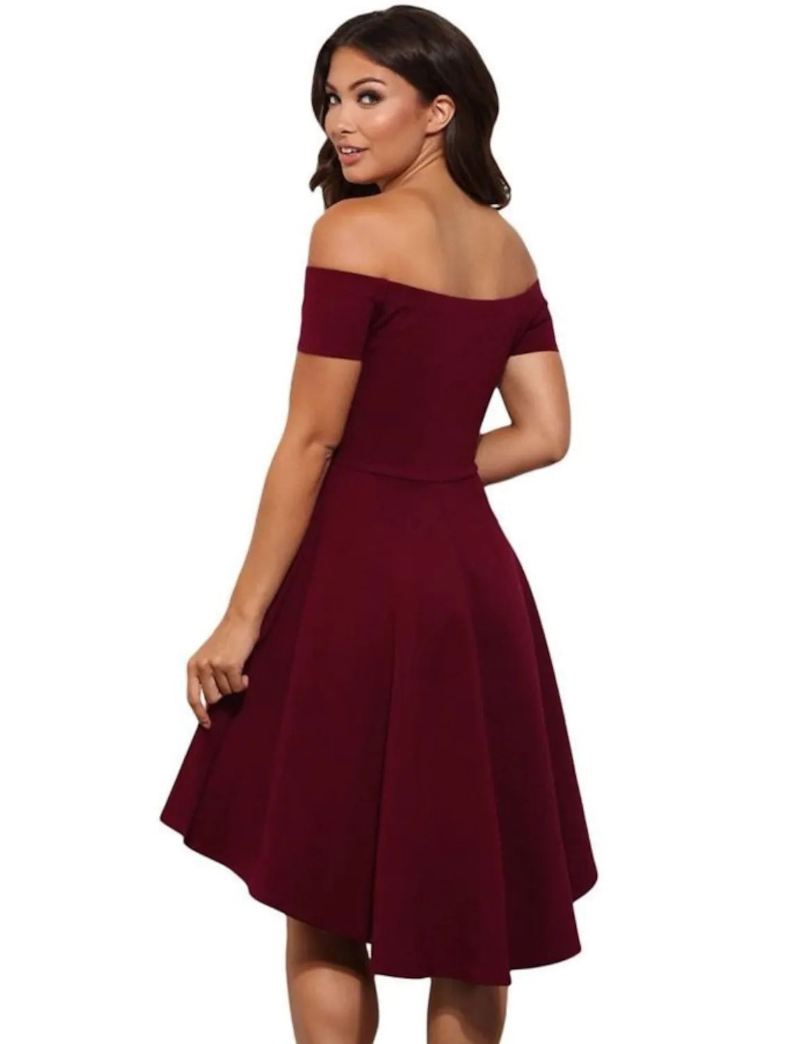 Homecoming Party Wear Dress Off Shoulder Short Sleeve Mini Stretch Satin