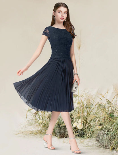 A-Line Cocktail Dresses Homecoming Short Sleeve Chiffon with Pleats