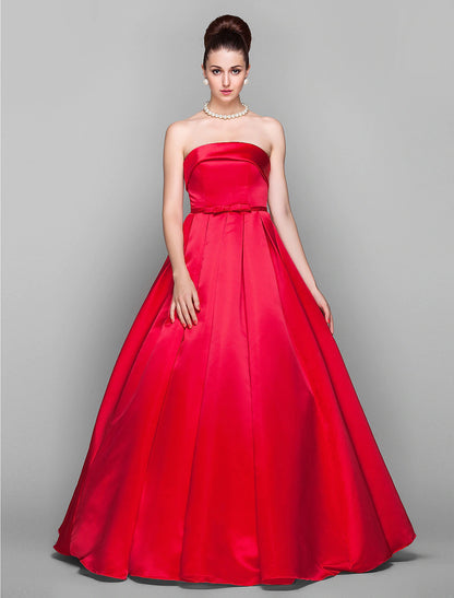 Ball Gown Elegant Dress Quinceanera Floor Length Sleeveless Strapless Satin with Bow(s)