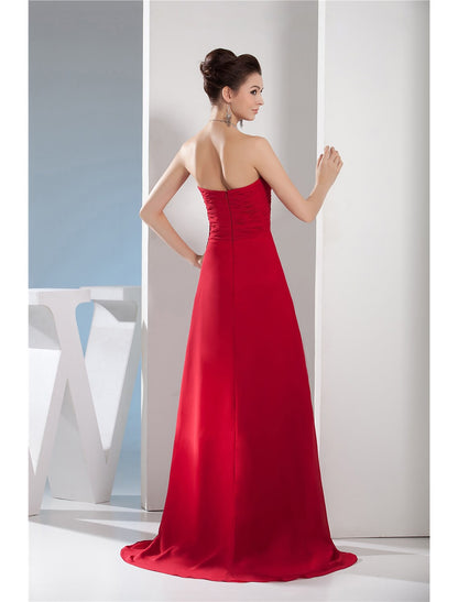 A-Line Evening Gown Elegant Dress Formal Sleeveless Chiffon Ruched Beading