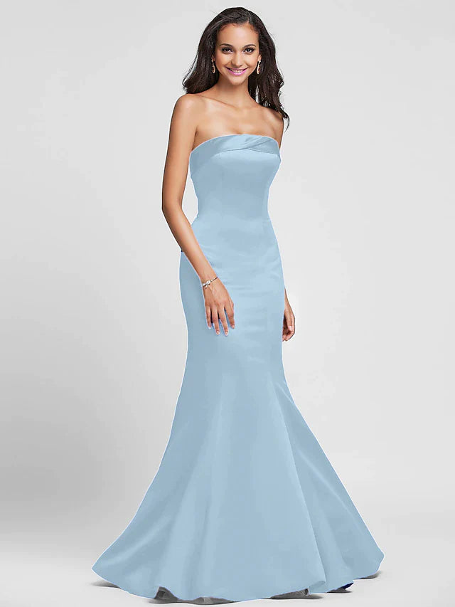 Mermaid / Trumpet Bridesmaid Dress Strapless Sleeveless Lace Up Floor Length Satin with Side Draping