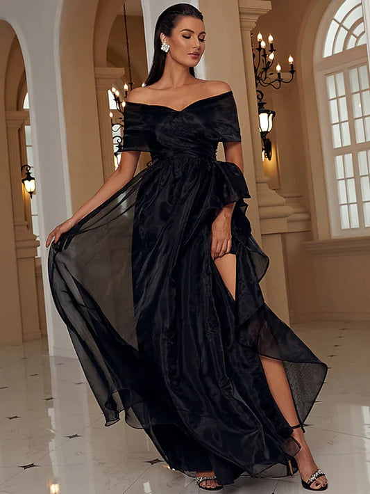 A-Line Black Evening Gown Sexy Dress