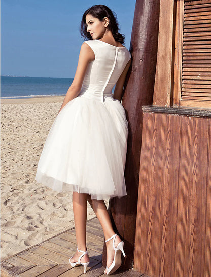 Beach Little White Dresses Wedding Dresses Knee Length A-Line With Draping