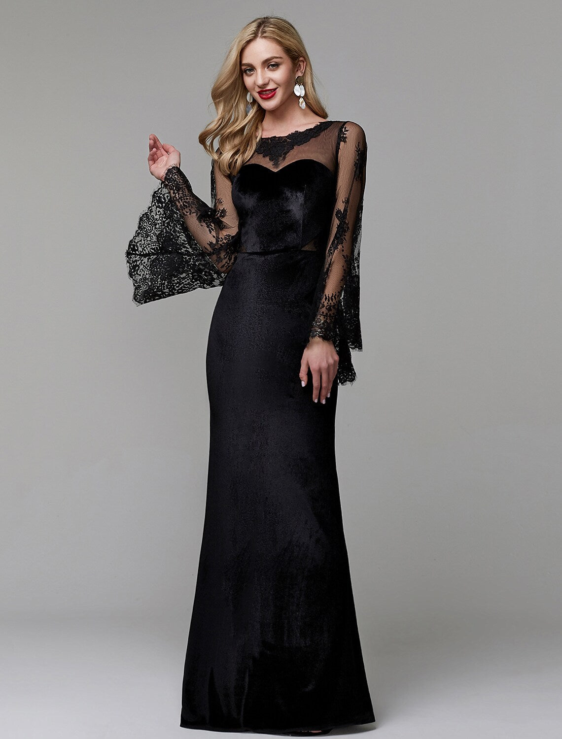 Elegant Dress Wedding Guest Floor Length Long Sleeve Lace with – LD Dress