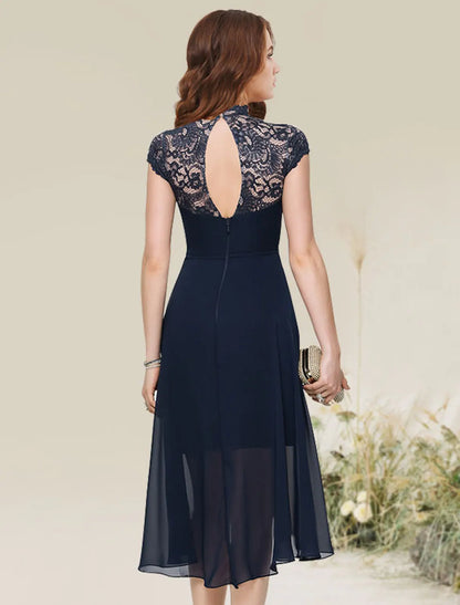 A-Line Cocktail Dresses Homecoming Asymmetrical Sleeveless Neck Chiffon with Lace