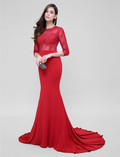 Dress Formal Evening Court Length Sleeve Neck Tulle Appliques