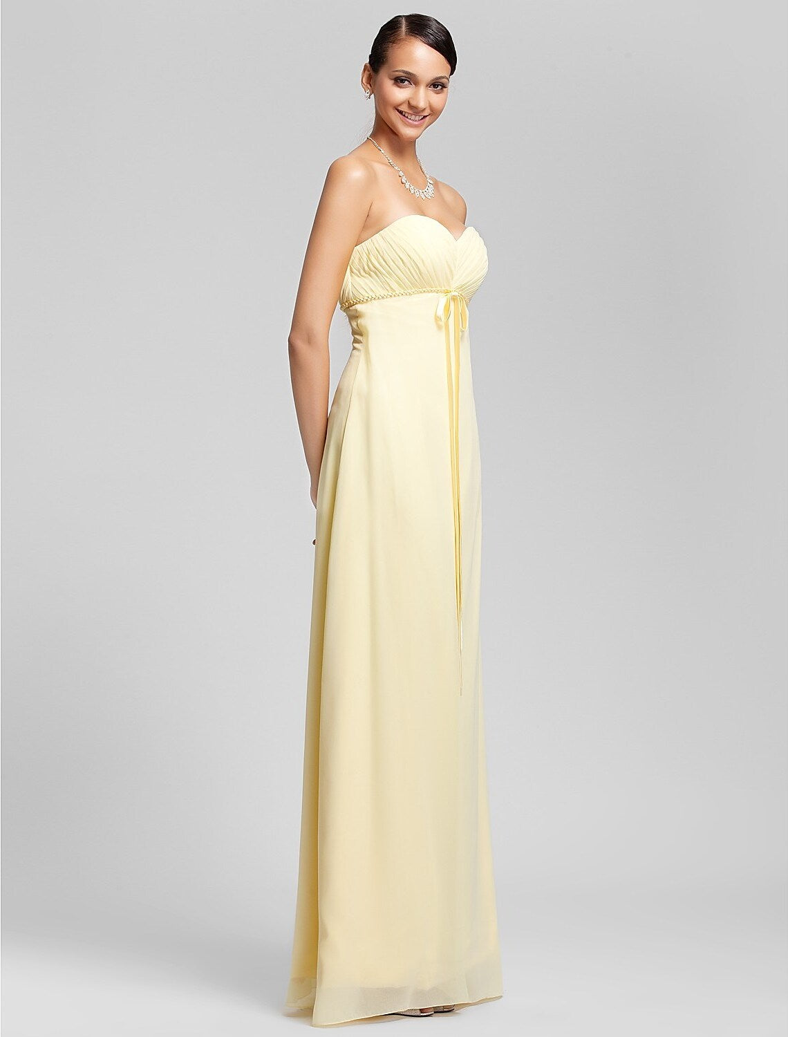 Bridesmaid Dress Strapless Sleeveless Elegant Floor Length Chiffon with Bow