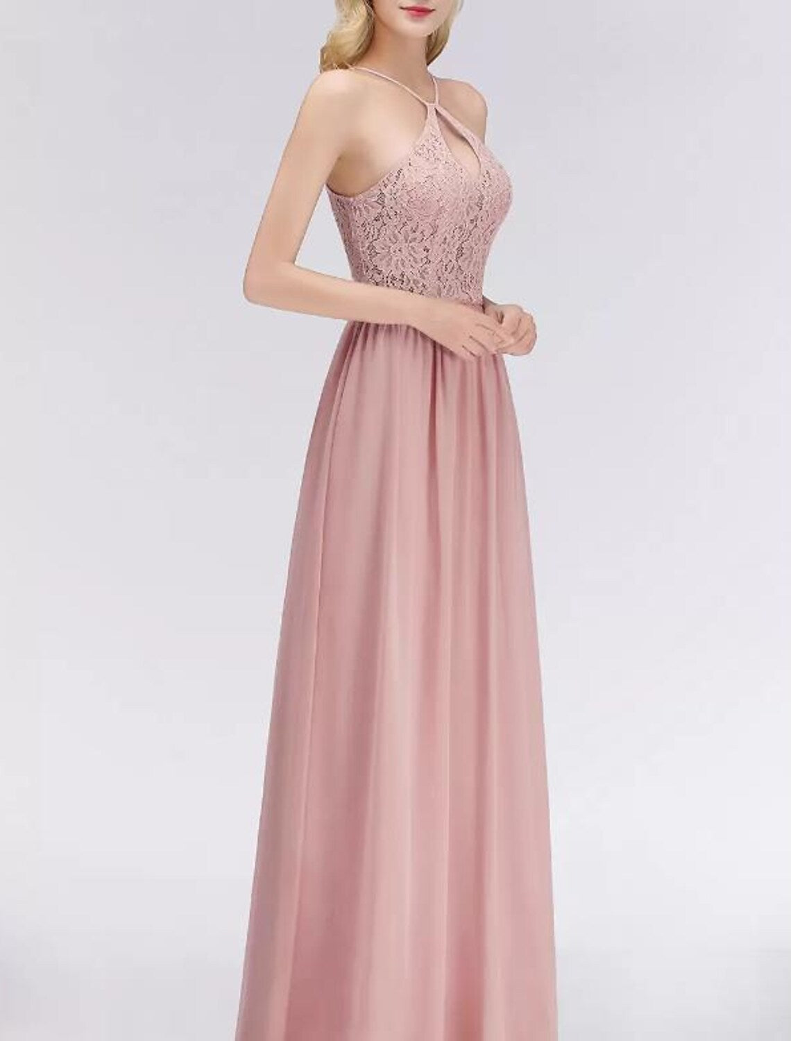 Prom Dresses Dress Engagement Floor Length Sleeveless Chiffon Sleek Lace Insert