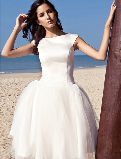 Beach Little White Dresses Wedding Dresses Knee Length A-Line With Draping