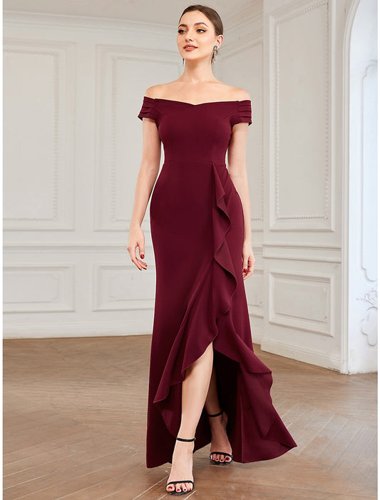 A-Line Party Dresses Minimalist Dress Wedding Guest Asymmetrical Sleeveless Off Shoulder Polyester with Ruffles